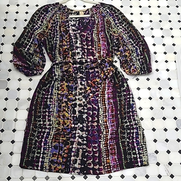 EUC Silk Presley Skye Button Front Dress Size M Purple & Black - Picture 1 of 6